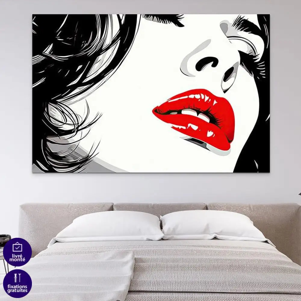 Tableau Femme noir et blanc lèvres rouge - Montableaudeco