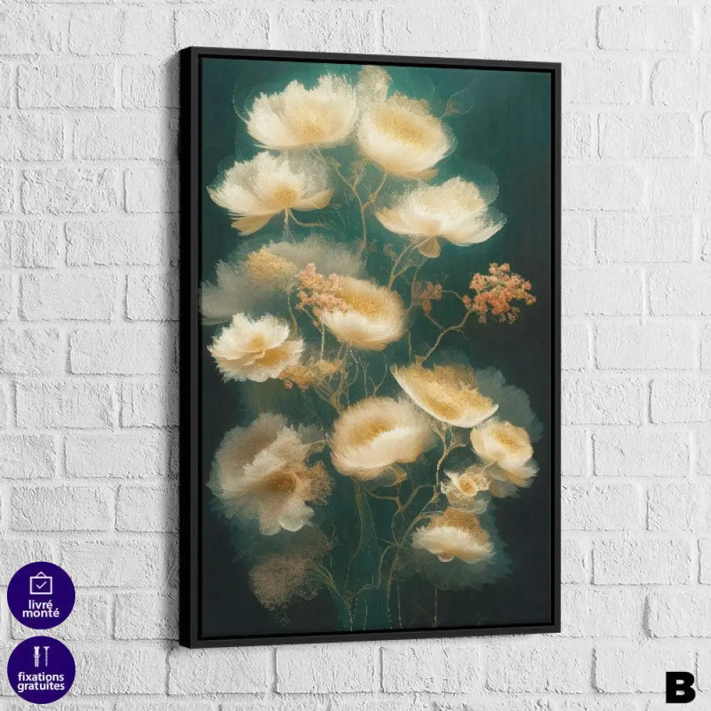 Tableau Fleur Les 3 Fleurs 40x60cm / Cadre noir / B Tableau Fleur