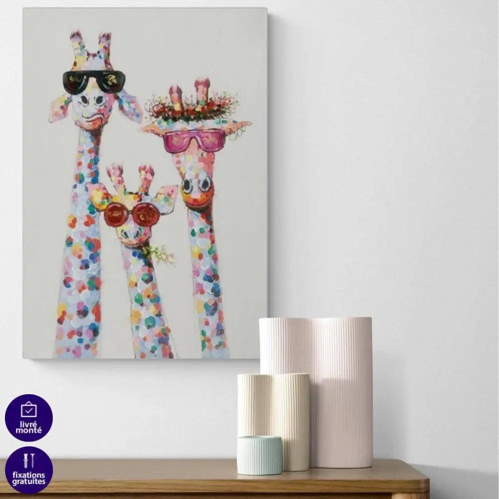 Tableau Girafe Cool Portrait de Famille - Montableaudeco