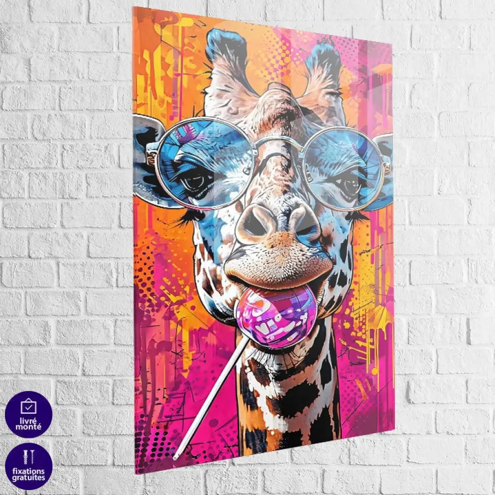 Tableau Girafe Pop Art Lunettes 40x60cm / Plexiglas Tableau Girafe