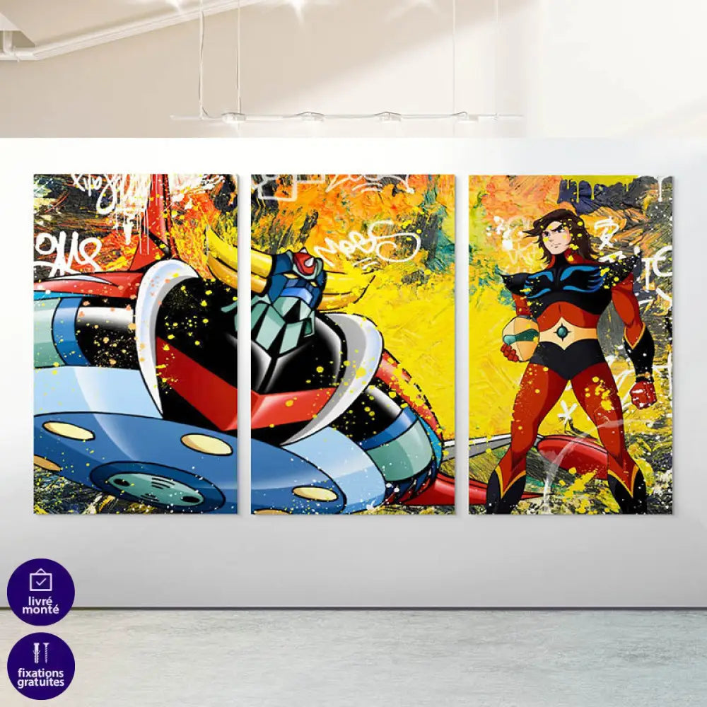 Tableau Goldorak Actarus Tryptique