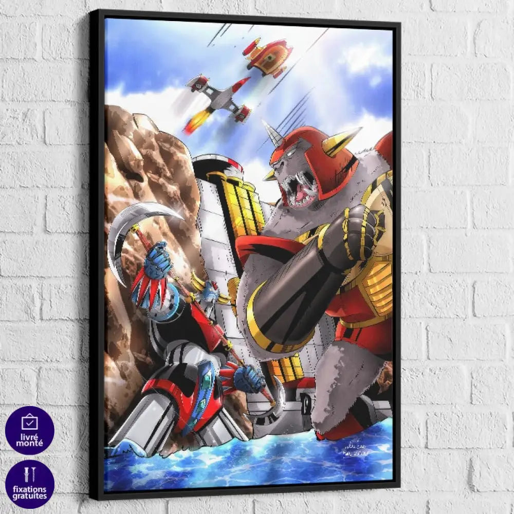 Tableau Goldorak vs Monstronef 40x60cm / Cadre Noir Tableau animation