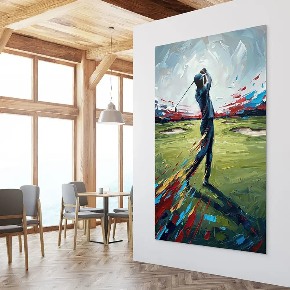 Tableau golf peinture au couteau aux couleurs vives et dynamiques