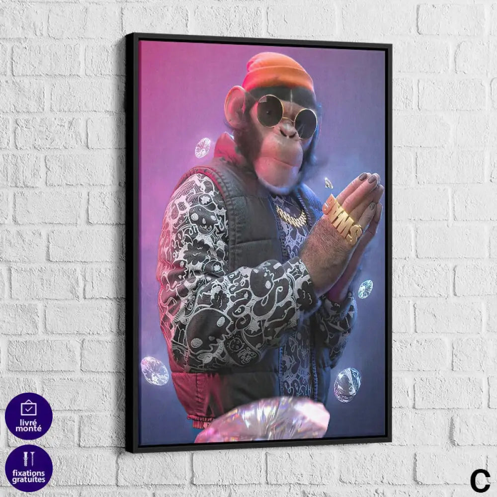 Tableau Gorille Gangsta 40x60cm / Cadre Noir / C Tableau Animaux