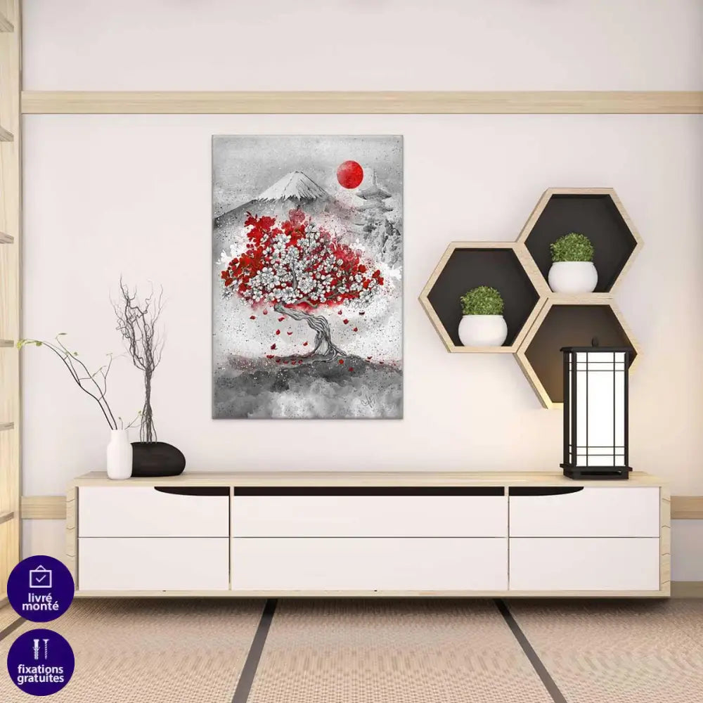Tableau Japonais Cerisier et Mont Fuji - Montableaudeco