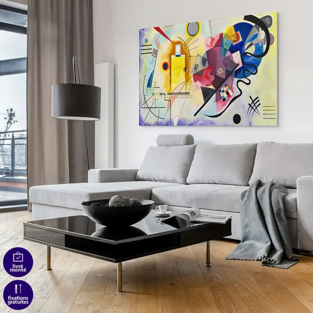 Détail des cercles jaunes et rouges, lignes vibrantes de Jaune Rouge Bleu