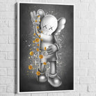 Tableau Kaws – Bitcoin Shower avec cadre blanc, finition lumineuse