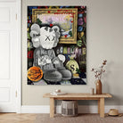 Toile Kaws street-pop, tags multicolores et messages manuscrits