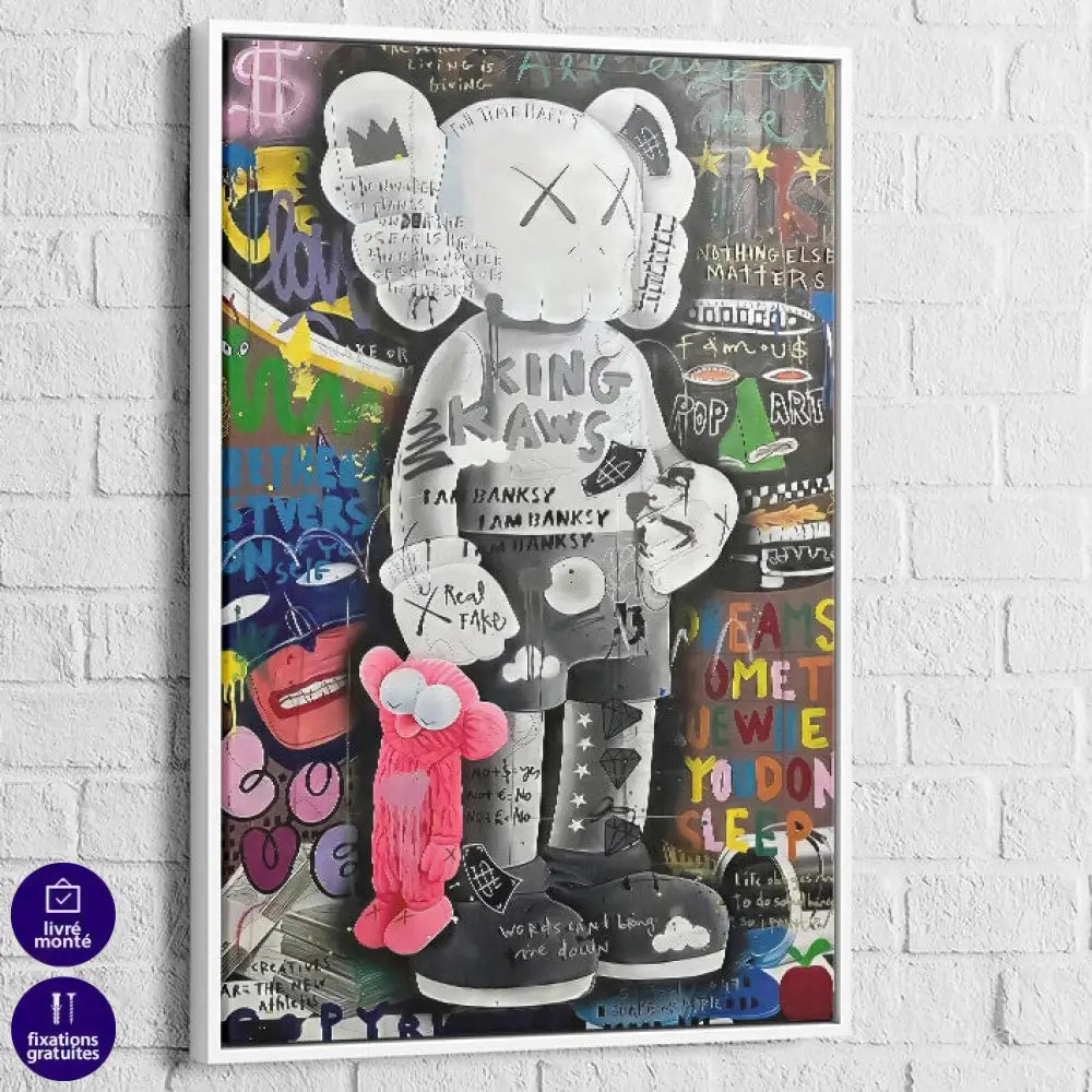 tableau kaws king of pop art avec cadre blanc
