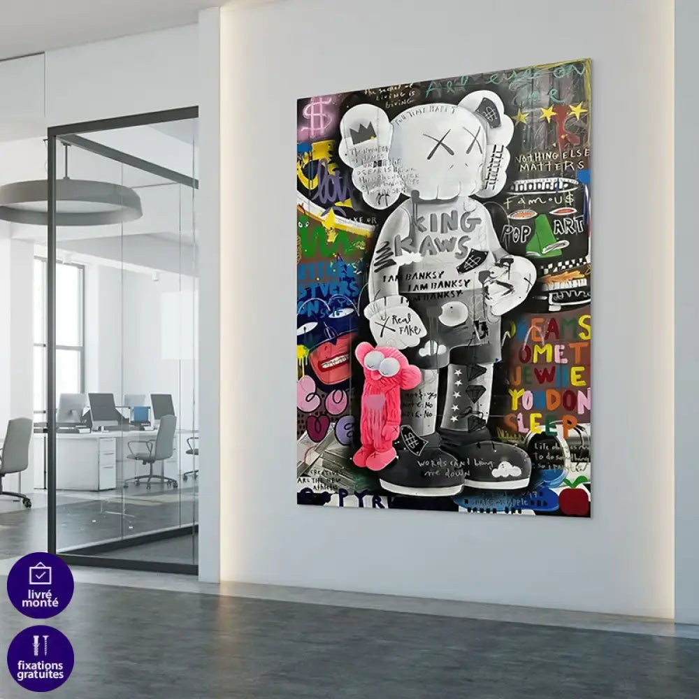 tableau graffiti icônes pop couronne étoiles messages ironiques