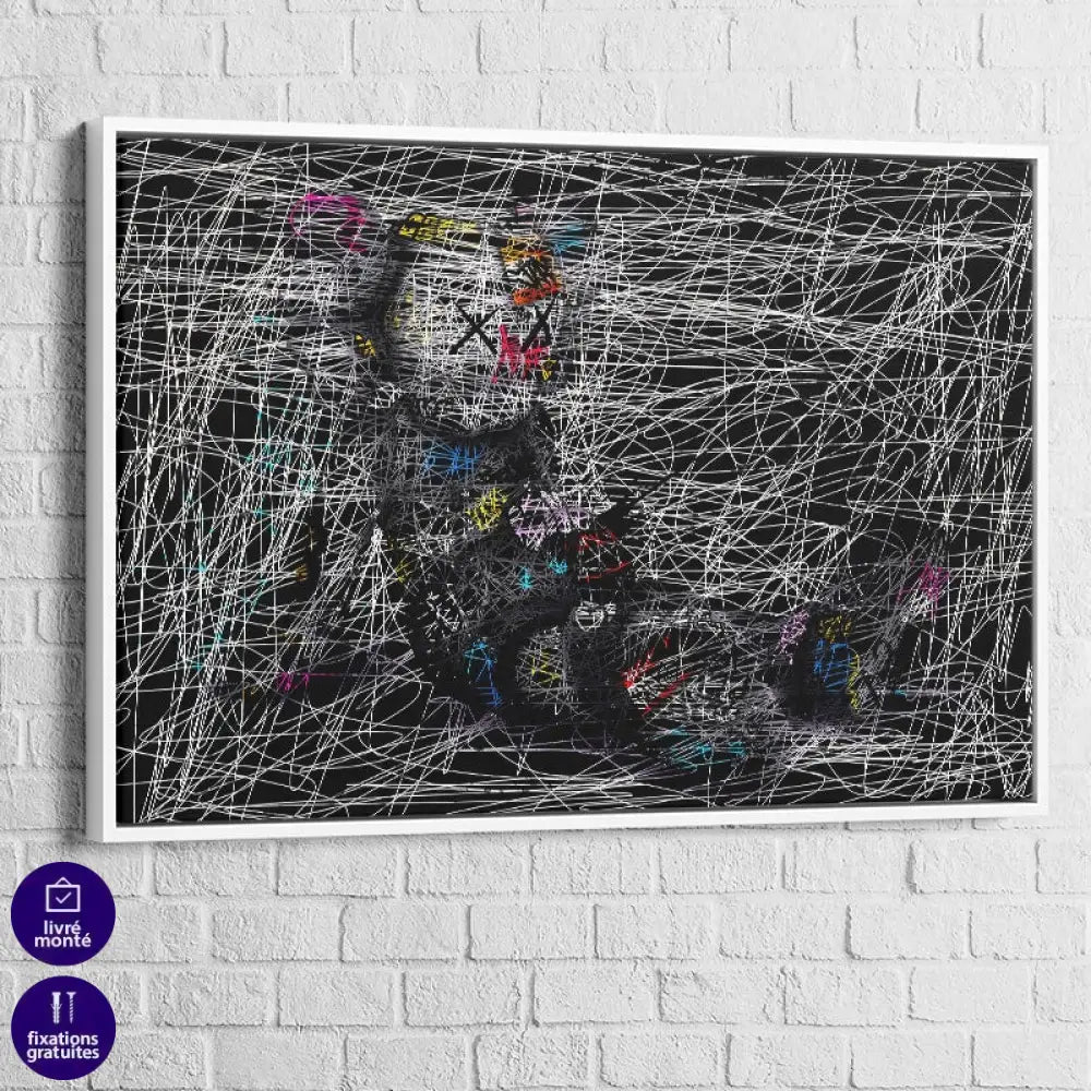 tableau kaws le dormeur de craie avec cadre blanc