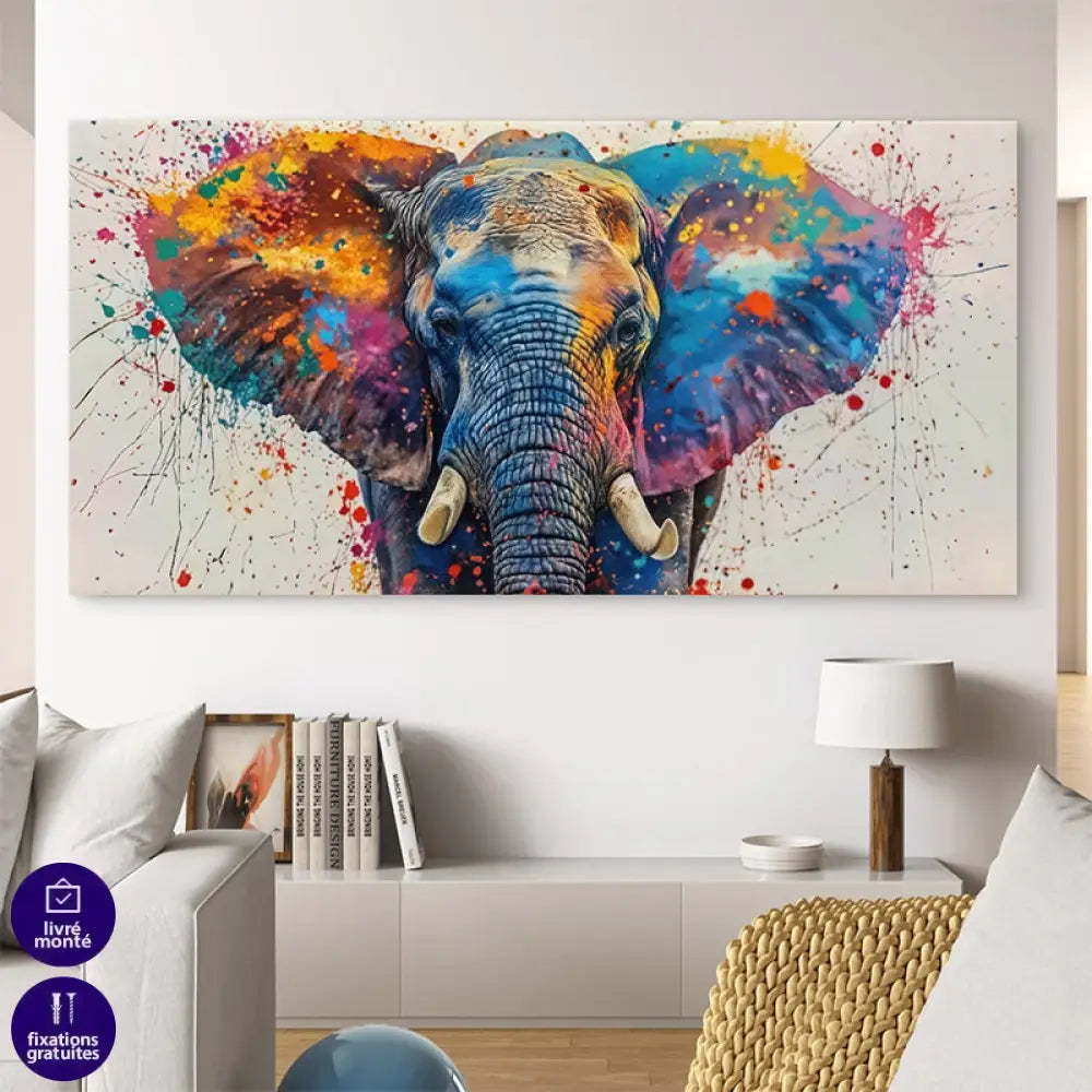 Visuel artistique d’éléphant pop art avec effet peinture éclaboussée

