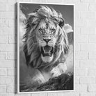 tableau lion face au roi avec cadre blanc