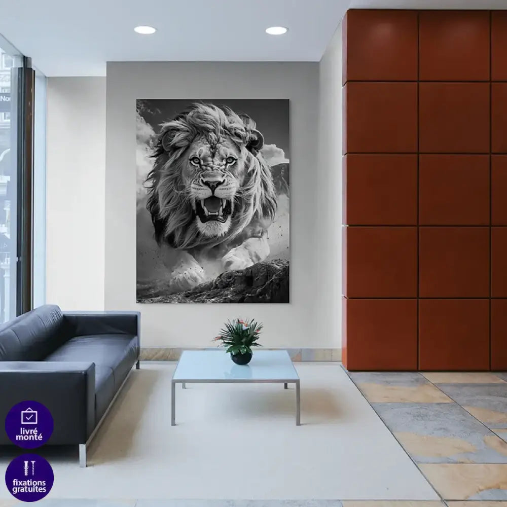 décoration murale lion format 4:3 rochers et poussière