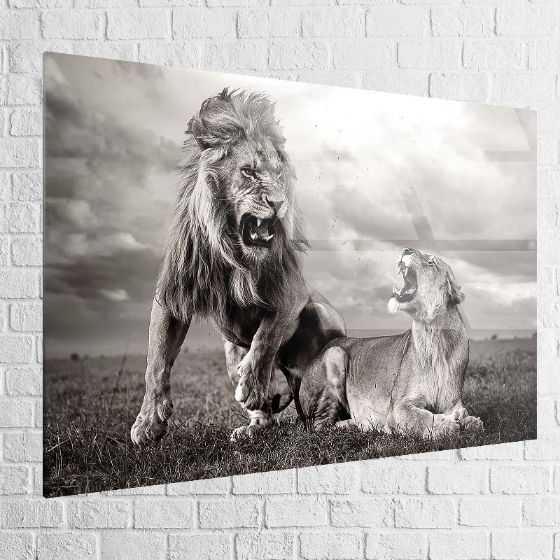 Tableau Lion La Confrontation pour déco de salon sauvage