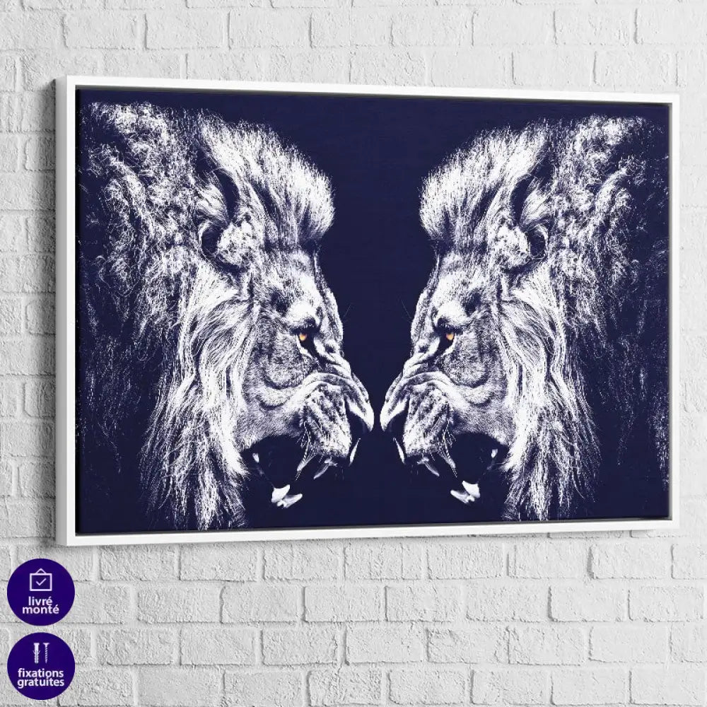 tableau mural de lions en duel artistique

