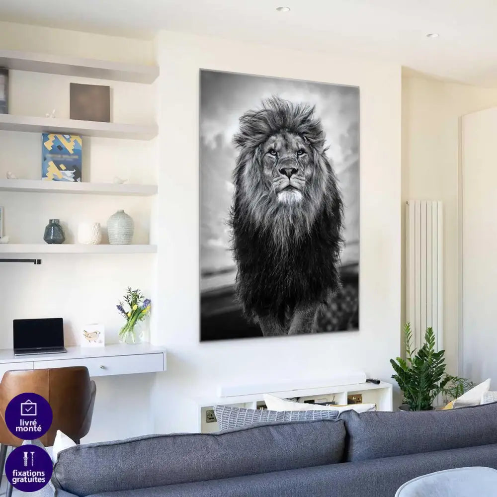 Tableau Lion Noir Et Blanc Grand Male - Montableaudeco