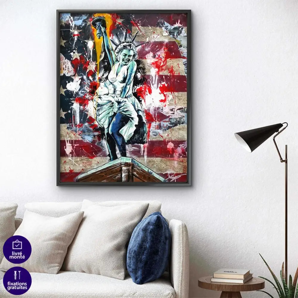 Tableau moderne Marilyn Monroe en cadre noir prêt à poser

