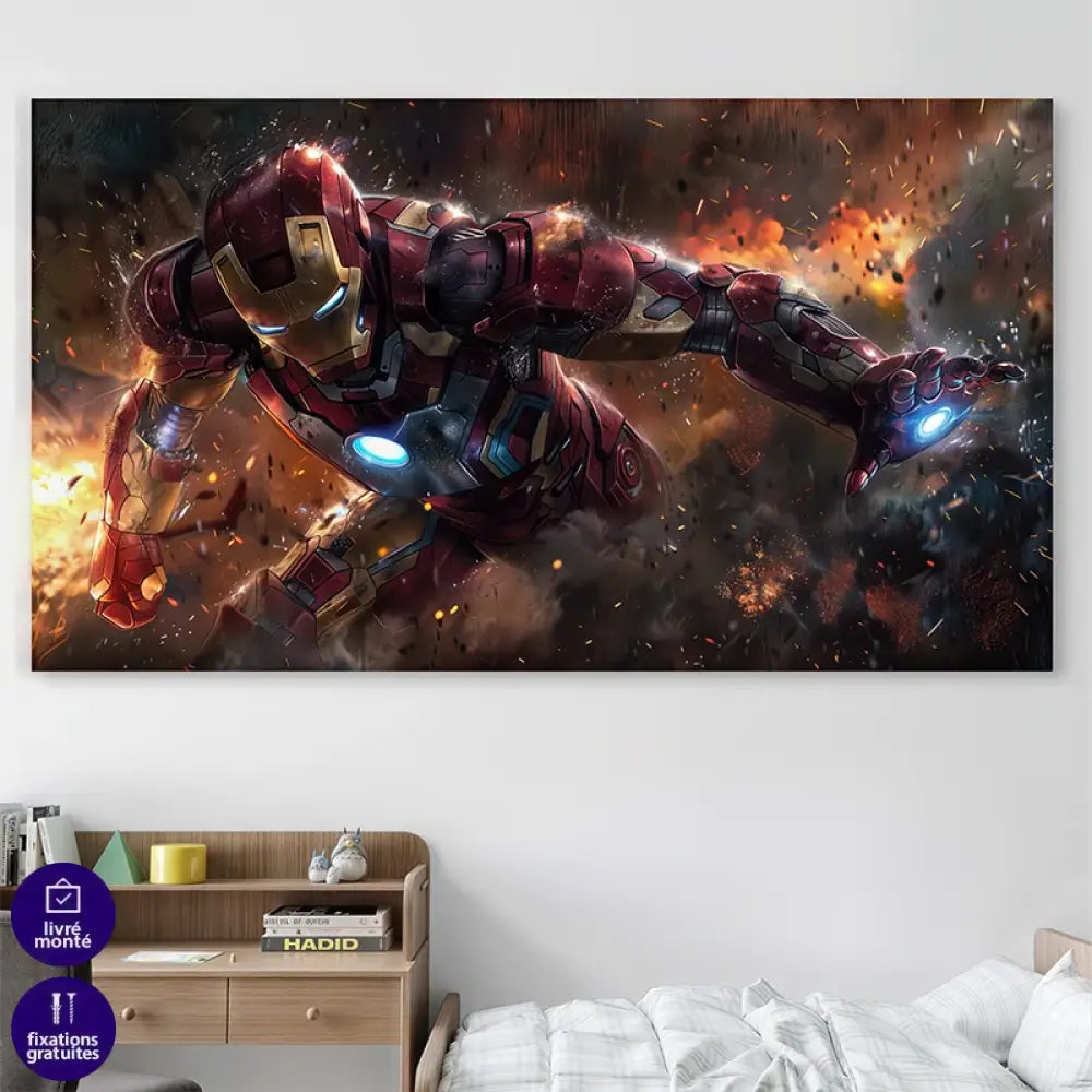 tableau Marvel Iron Man en pleine bataille finale

