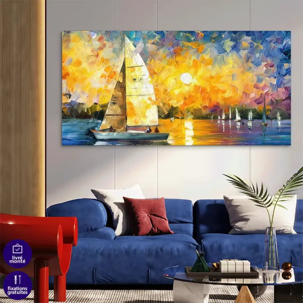 Décoration murale style marin avec bateaux au crépuscule