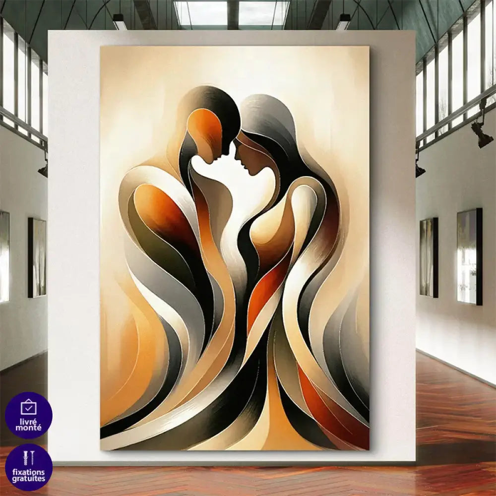 Tableau abstrait couple entremêlé - art mural contemporain Harmonie Sensuelle

