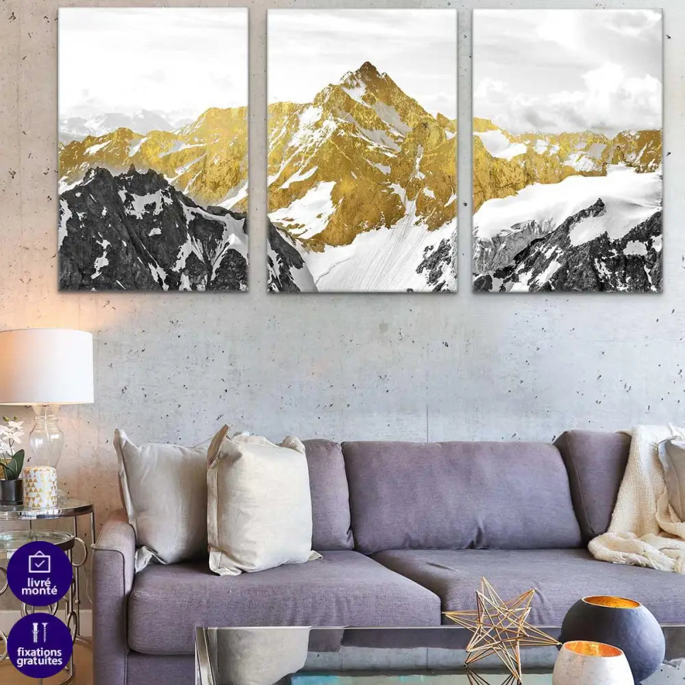 Tableau Montagne Enneigées 3 parties - Montableaudeco