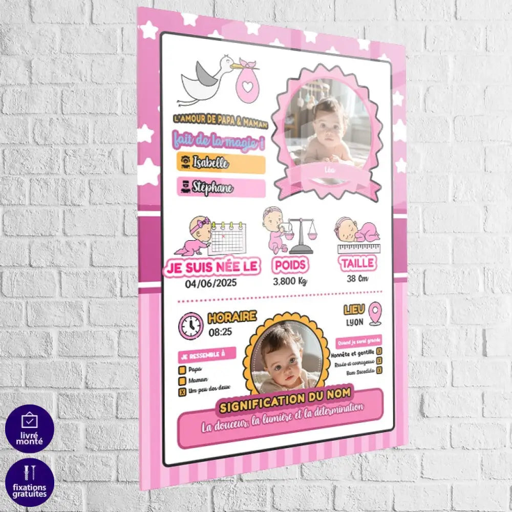 Tableau de naissance personnalisé pour bébé fille