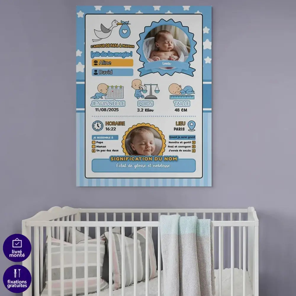 cadeau naissance original tableau personnalisé garçon

