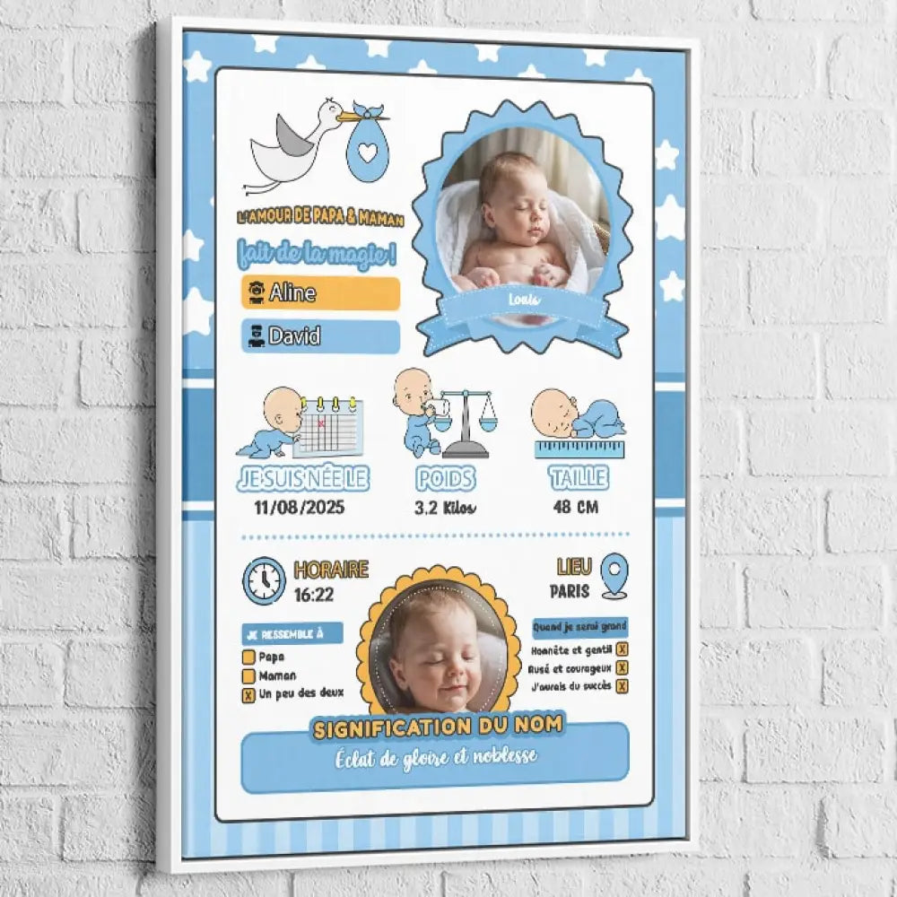 tableau naissance garçon avec informations complètes

