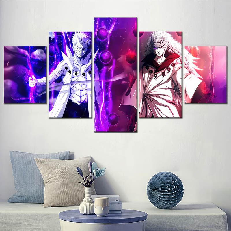 Tableau Naruto 5 Parties Éclat des Ombres Obito et Madara - Montableaudeco