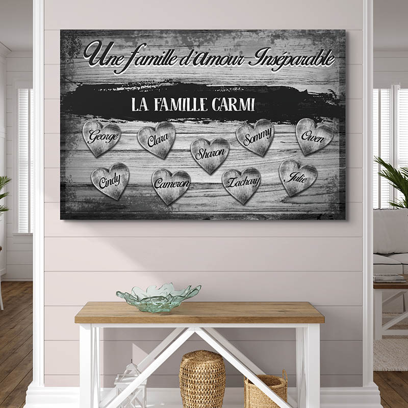 Tableau Personnalisé Famille D'Amour Noir et blanc
