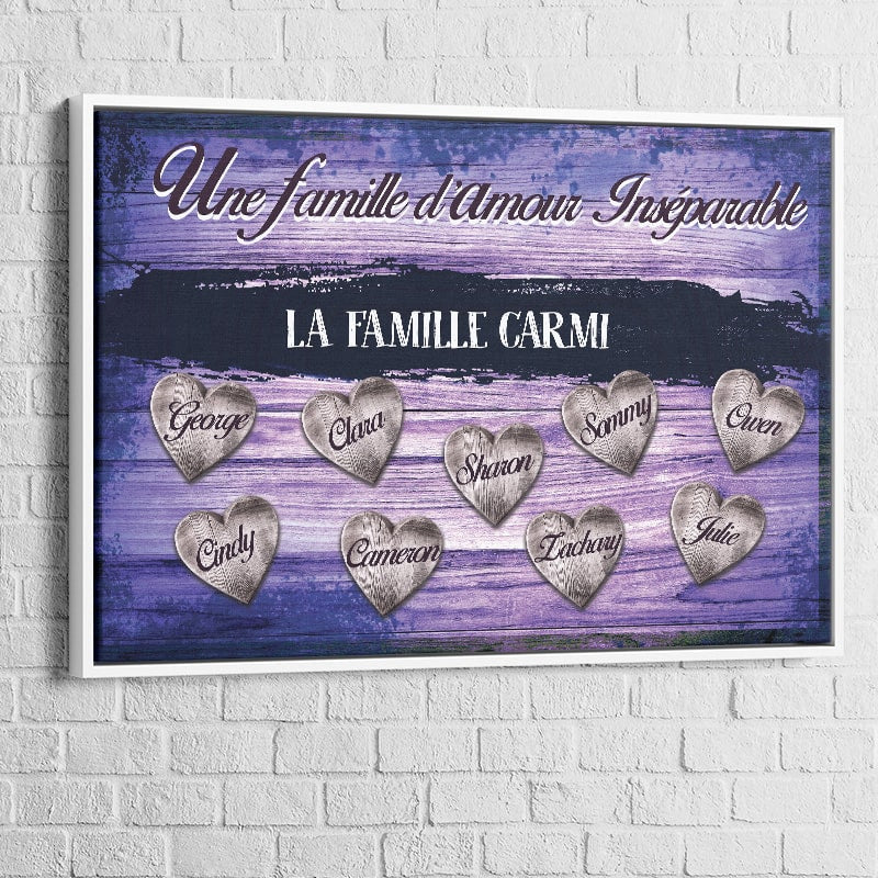 Tableau Personnalisé Famille D'Amour Bleu Cadre blanc