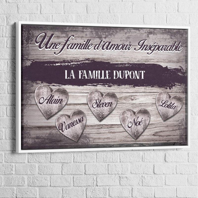 Tableau Personnalisé Famille D'Amour Bois cadre blanc