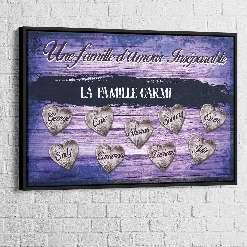 Tableau Personnalisé Famille D'Amour Bleu Cadre noir