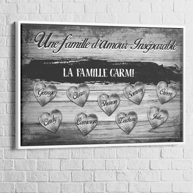 Tableau Personnalisé Famille D'Amour Noir et blanc Cadre blanc