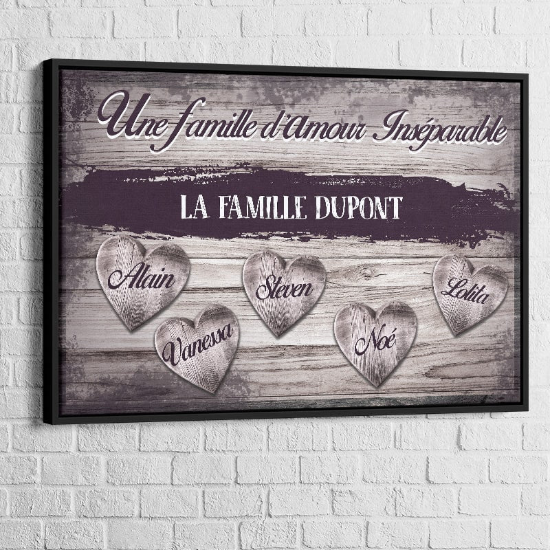 Tableau Personnalisé Famille D'Amour Bois cadre noir