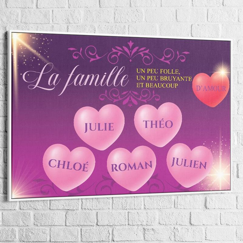 Tableau Personnalisé Prénoms Famille Coeur - Montableaudeco