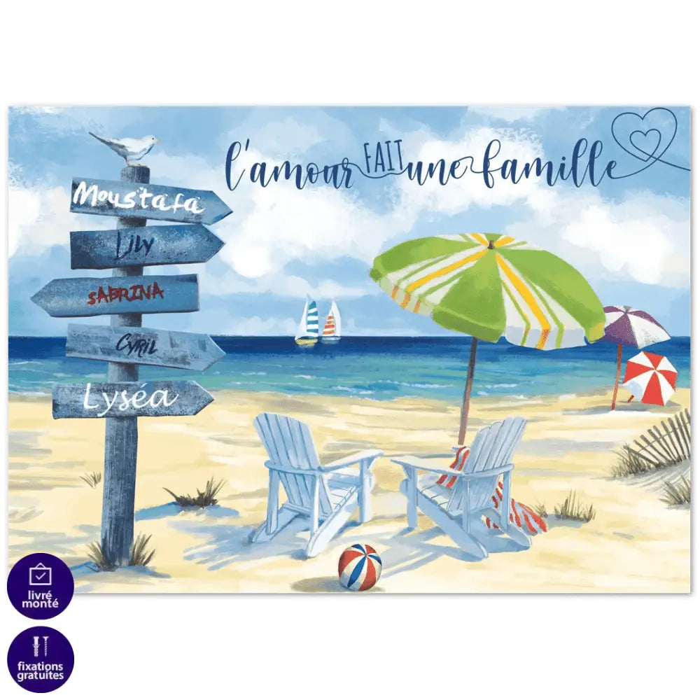Tableau Personnalisé Prénoms Famille Plage - Montableaudeco