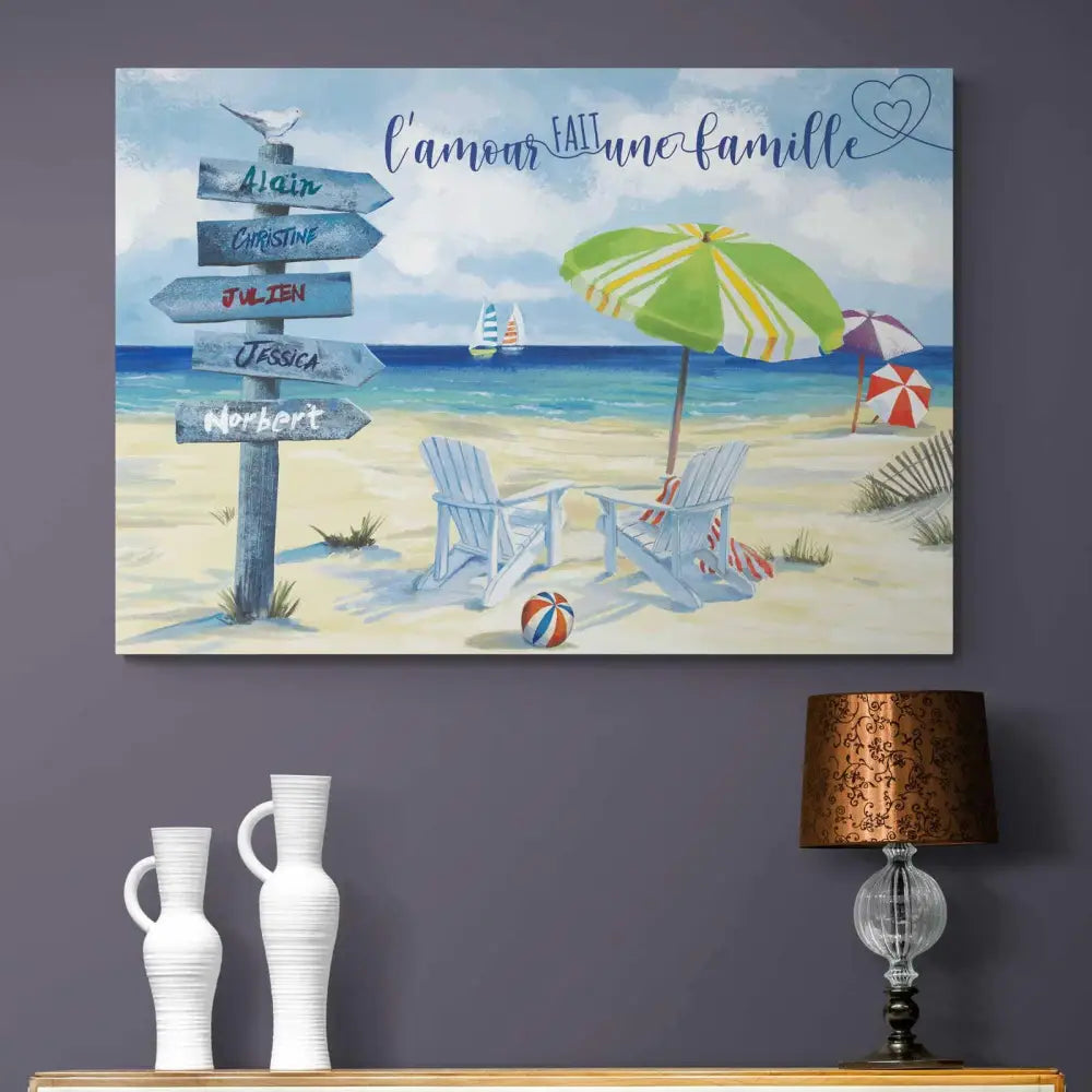 Tableau Personnalisé Prénoms Famille Plage - Montableaudeco