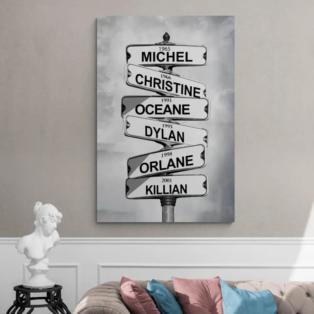 Tableau Personnalisé Prénoms Intersection Vintage - Montableaudeco