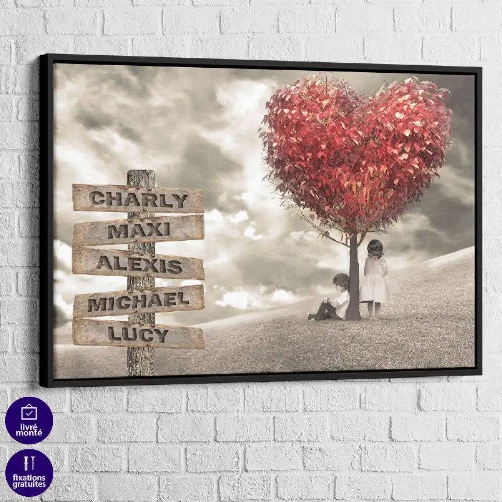 Tableau Personnalisé Prénoms Les Enfants Cadre noir
