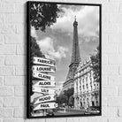 Tableau Personnalisé Prénoms Paris Noir et Blanc - Montableaudeco