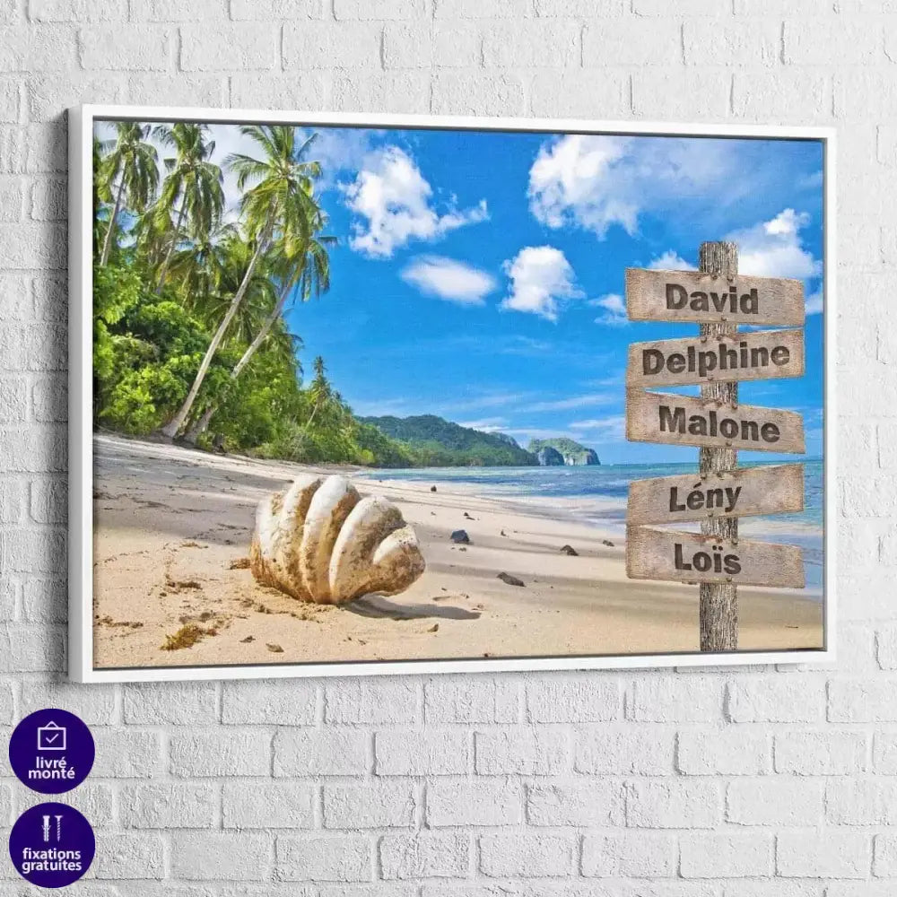 Tableau Personnalisé Prénoms Plage Coquillage - Montableaudeco
