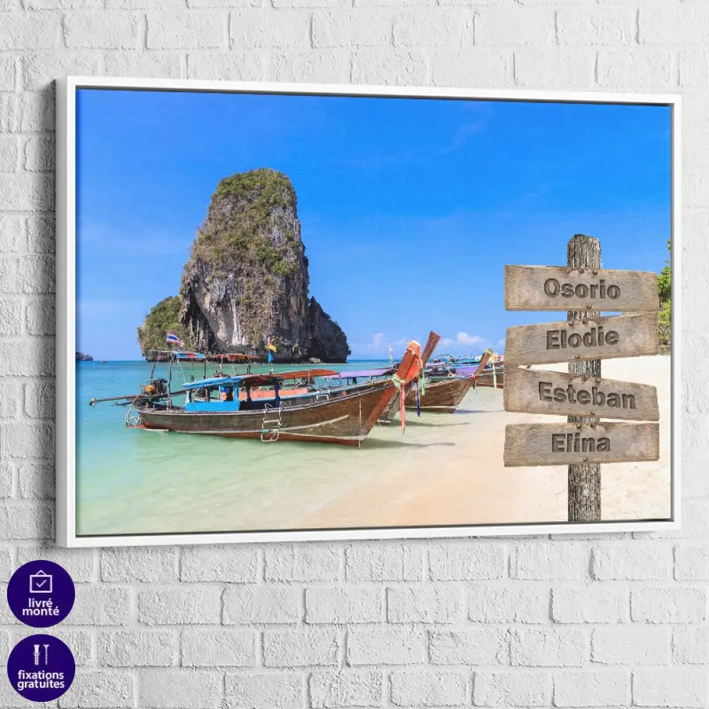 Tableau Personnalisé Prénoms Thailande 40x60cm / Cadre blanc Toile Imprimée