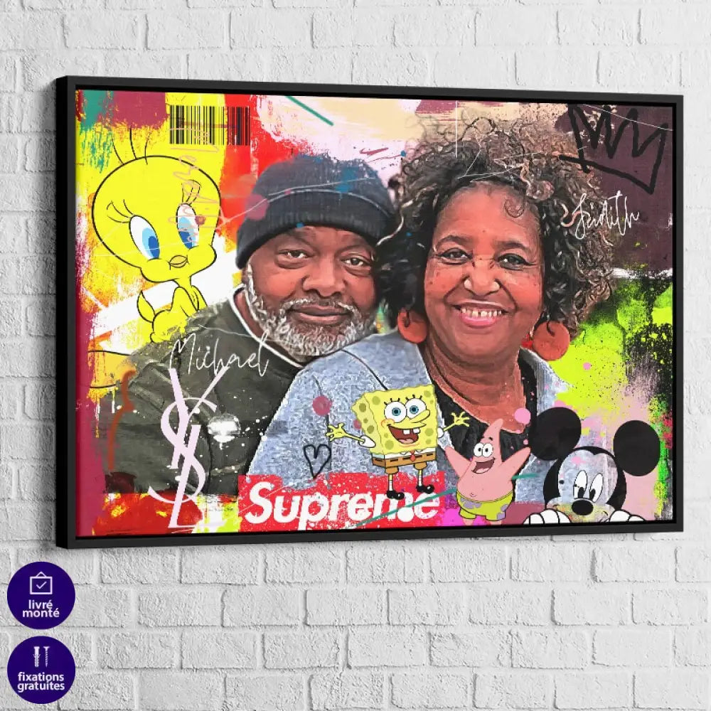 Tableau Personnalisé Street Art Pop 40x60cm / Cadre noir Toile Imprimée