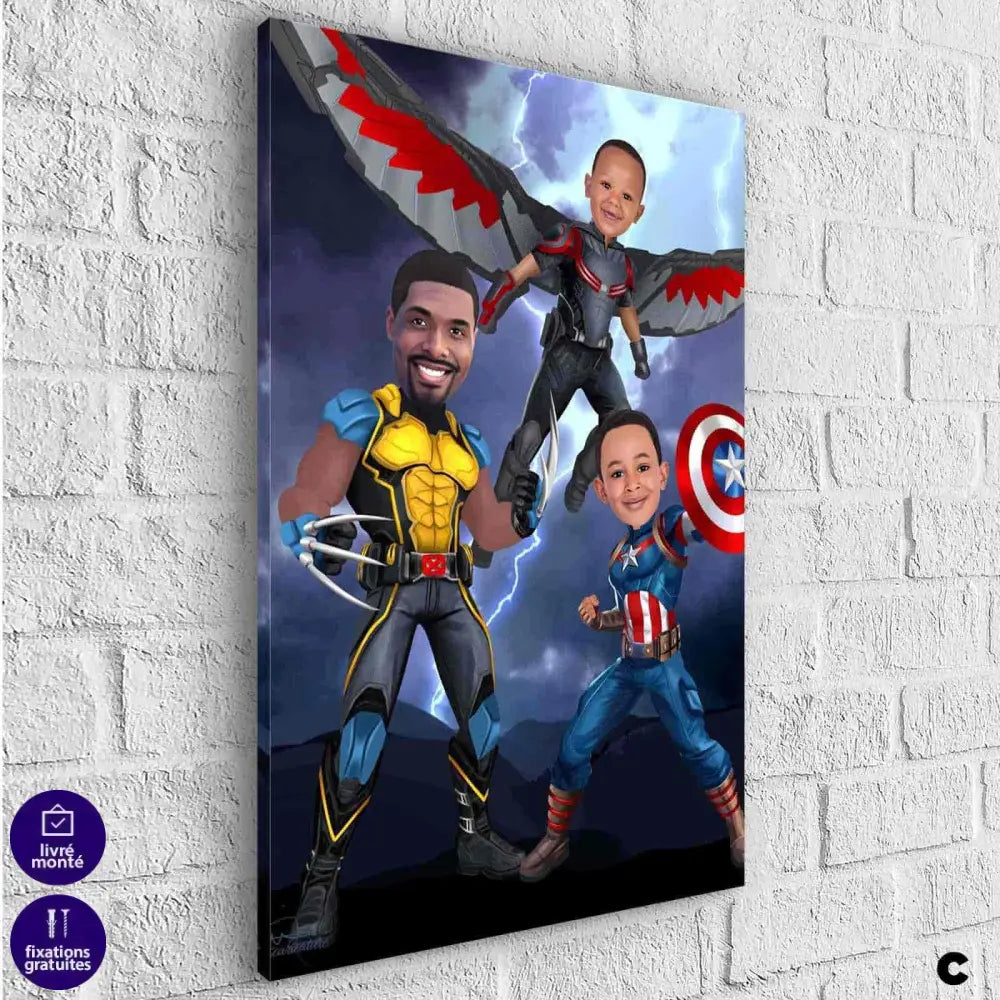 Tableau Personnalisé Super Héros Marvel Famille 3 personnages - Montableaudeco
