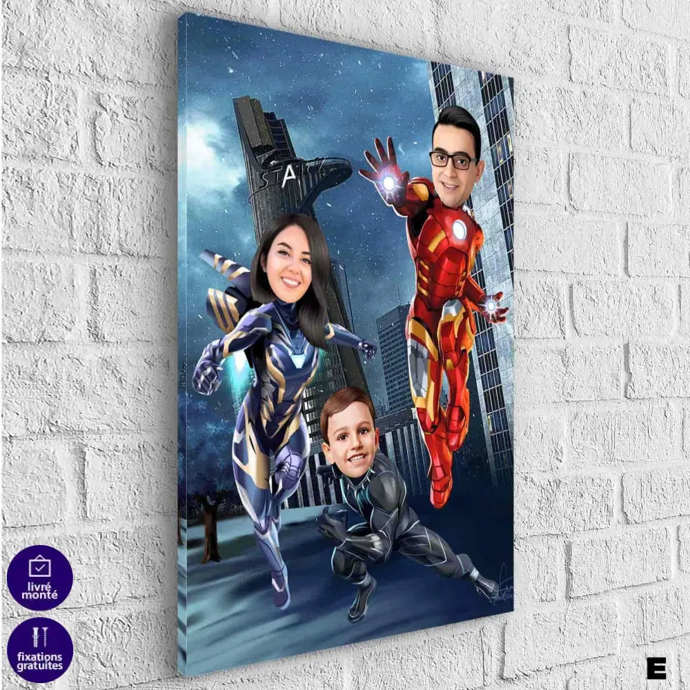 Tableau Personnalisé Super Héros Marvel Famille 3 personnages - Montableaudeco
