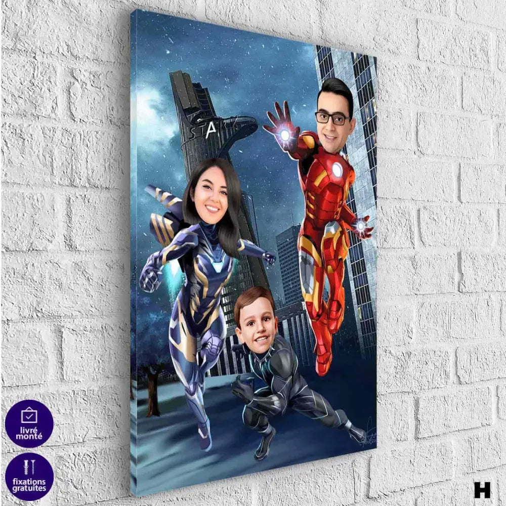 Tableau Personnalisé Super Héros Marvel Famille 3 personnages - Montableaudeco