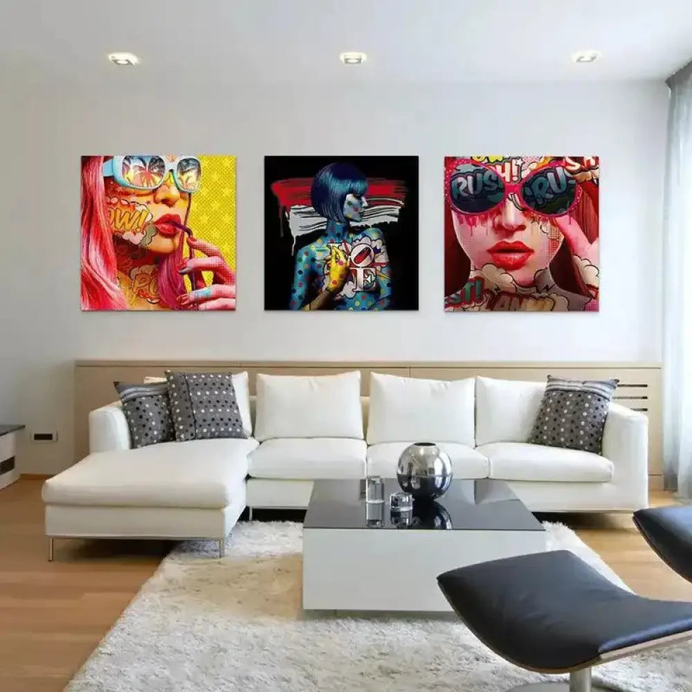 Tableau Pop Art Collection de Femmes Tatouées Flashy et Colorées - Montableaudeco