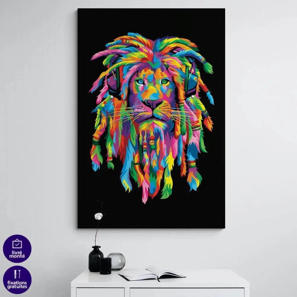 Tableau Pop Art Lion Rasta - Montableaudeco
